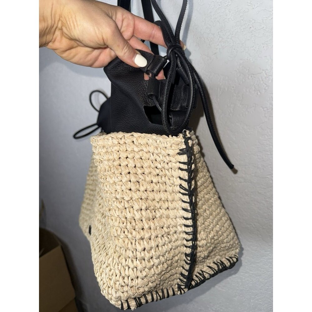 Jamee Leather Straw Tote Vince Camuto Woven Bag Beach Carry All Vacation - Picture 8 of 16